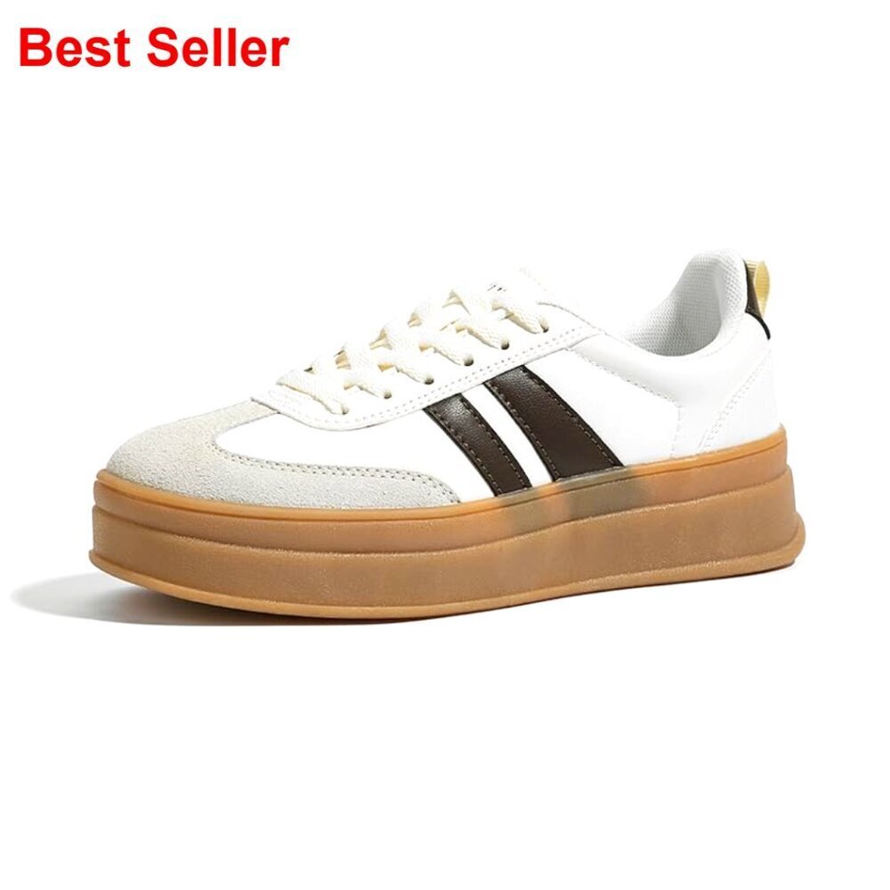 Chunky Platform Sneakers with Genuine Leather and Suede Upper